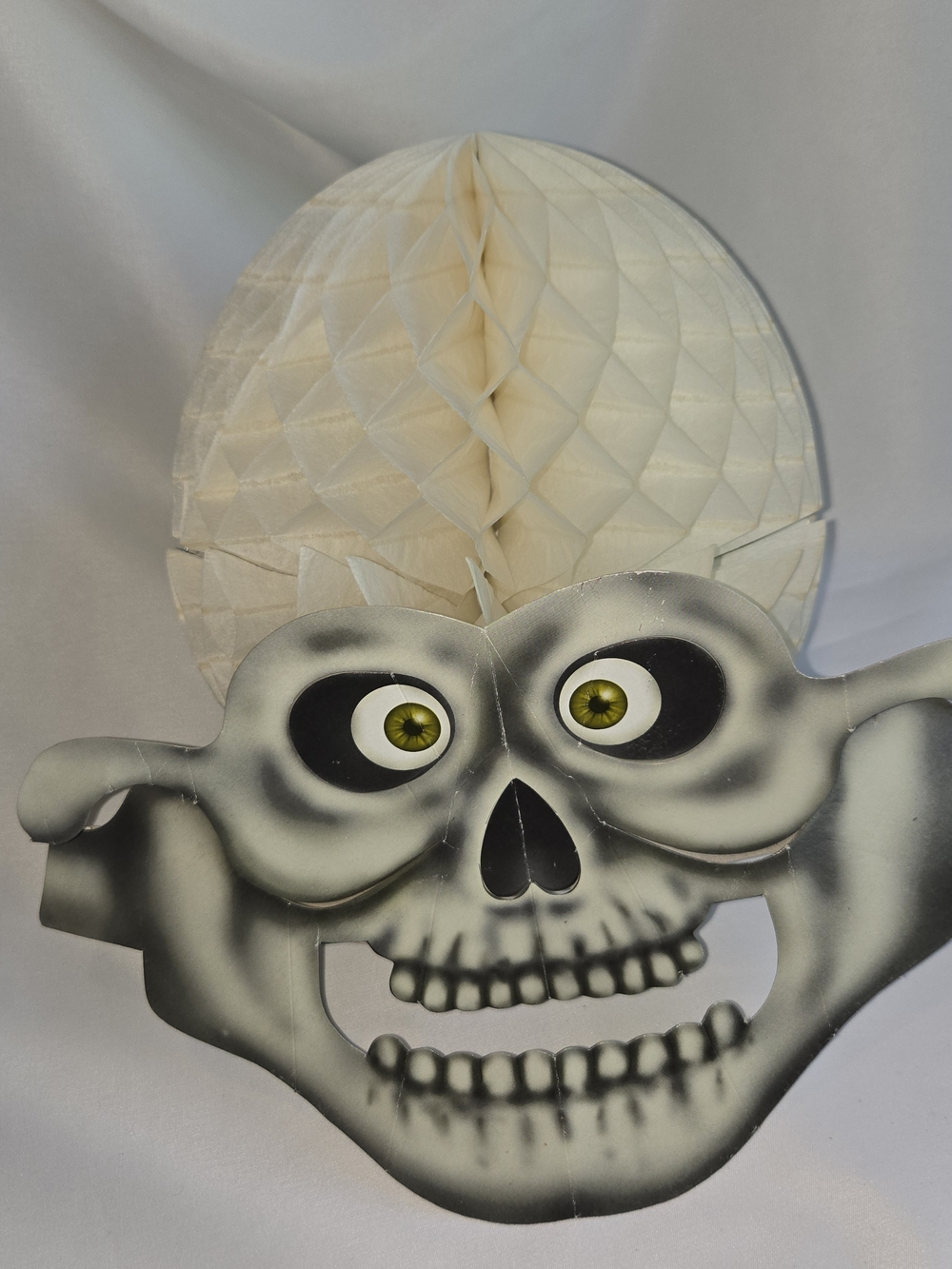 Vintage Halloween Decoration Honeycomb Skeleton Skull Head Spooky Paper